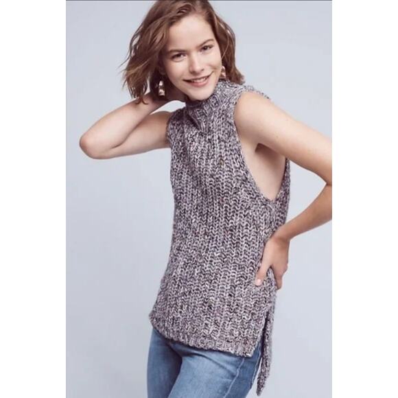 Anthro Moth Joelle Chunky Knit Sleeveless Tunic Sweater - Grey Marl - XS - Picture 3 of 9